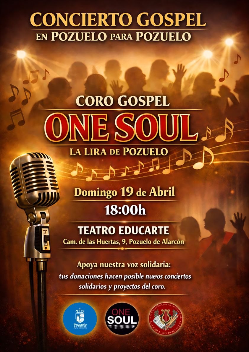 oncierto Gospel con el Coro One Soul La Lira de Pozuelo el domingo 19 de abril de 2026 a las 18:00 h en el Teatro Educarte de Pozuelo.